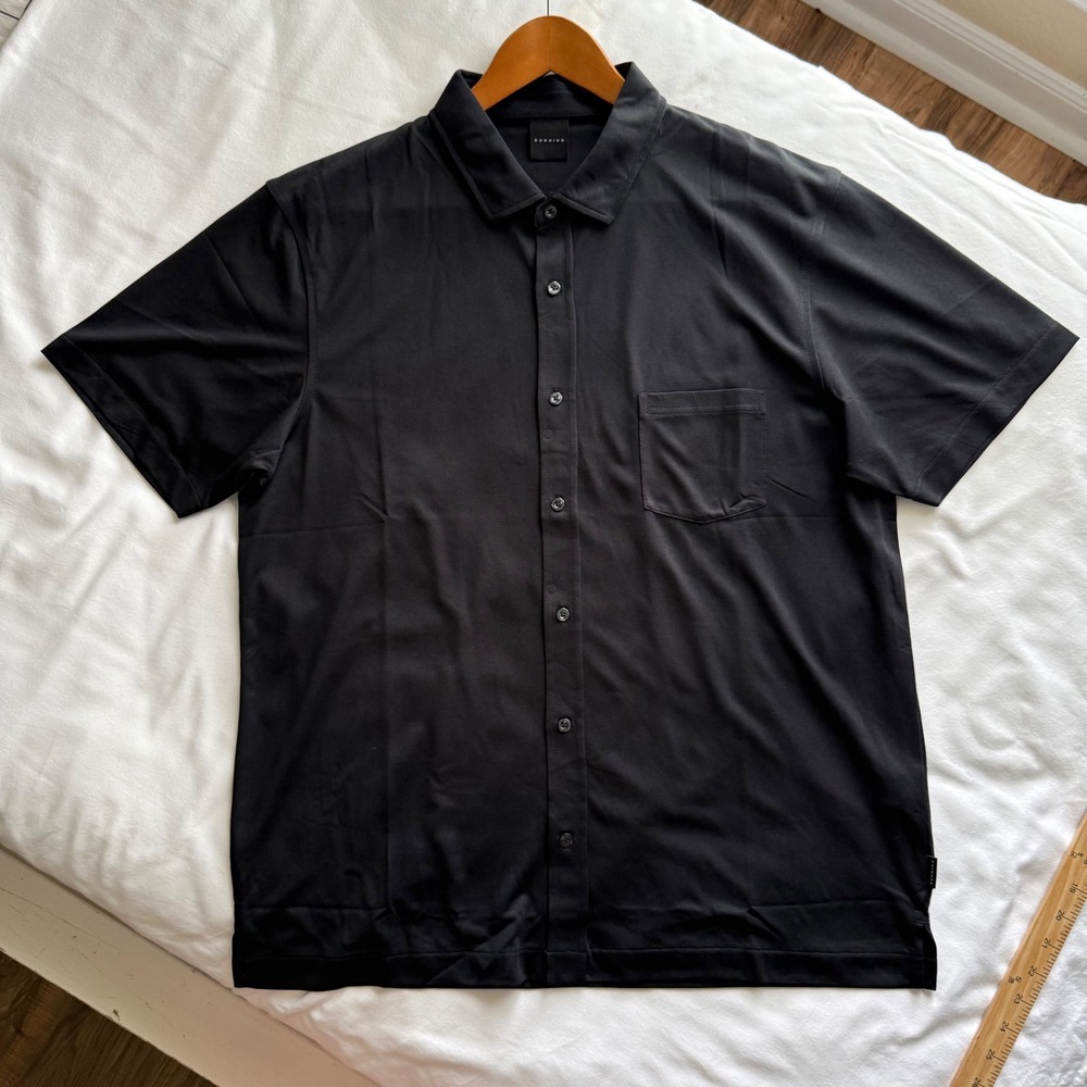 Dunning Mens XL Black Short Sleeve Button Down Performance Golf Shirt Pocket